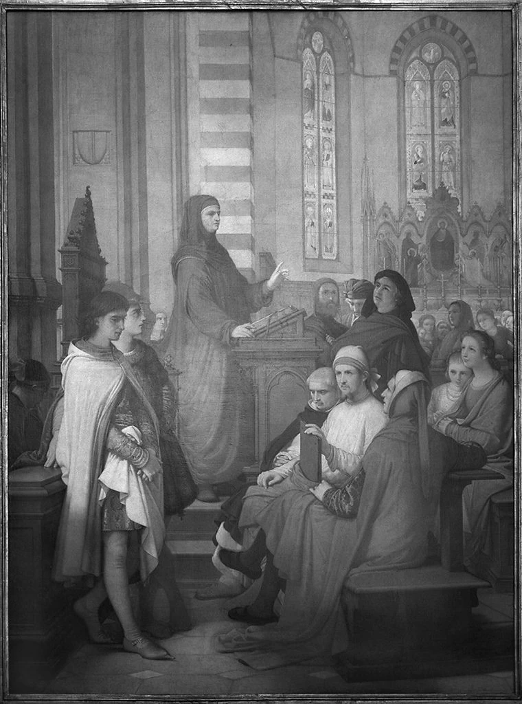 Stefano - Boccaccio legge Dante nella chiesa della Badia Fiorentina, Monastero di S. Trinità, Firenze